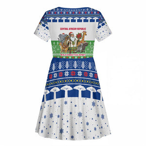 Central African Republic Christmas Kid Short Sleeve Dress Santa and Safari Animals Baobab Trees Snowflakes - African Pride