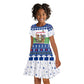 Central African Republic Christmas Kid Short Sleeve Dress Santa and Safari Animals Baobab Trees Snowflakes - African Pride
