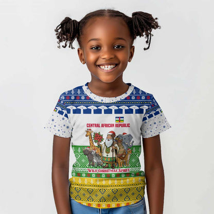 Central African Republic Christmas Kid T shirt Santa and Safari Animals Baobab Trees Snowflakes - African Pride
