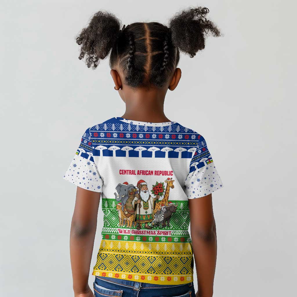 Central African Republic Christmas Kid T shirt Santa and Safari Animals Baobab Trees Snowflakes - African Pride