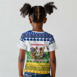 Central African Republic Christmas Kid T shirt Santa and Safari Animals Baobab Trees Snowflakes - African Pride