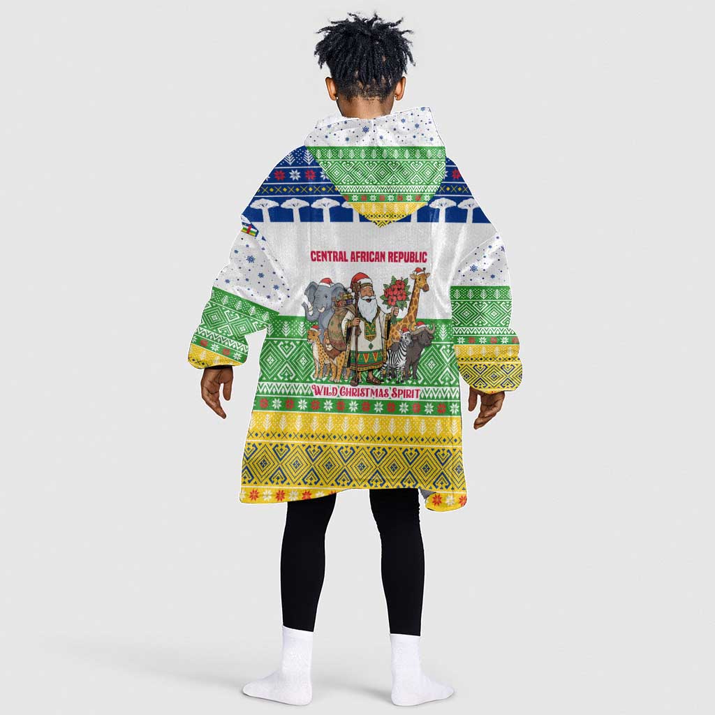 Central African Republic Christmas Kid Wearable Blanket Hoodie Santa and Safari Animals Baobab Trees Snowflakes - African Pride