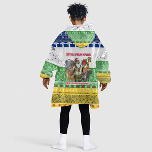 Central African Republic Christmas Kid Wearable Blanket Hoodie Santa and Safari Animals Baobab Trees Snowflakes - African Pride