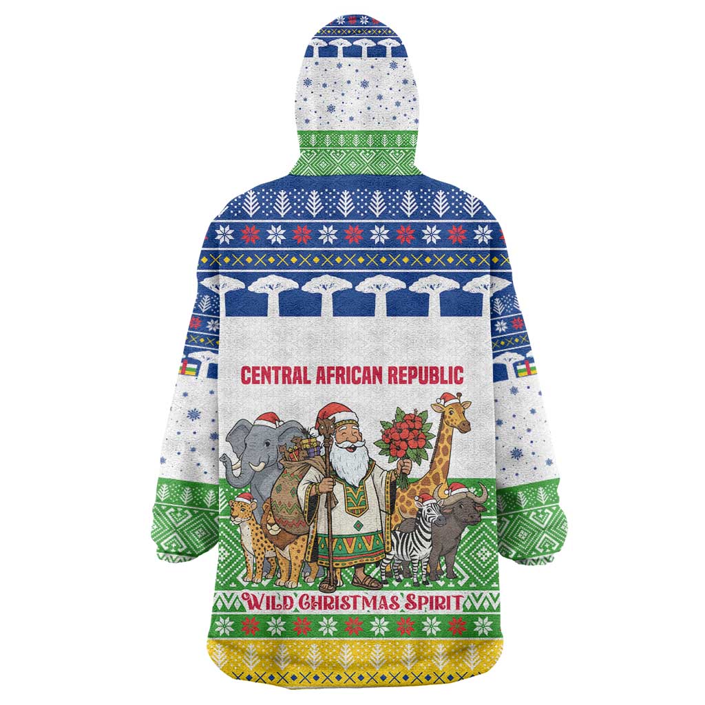 Central African Republic Christmas Kid Wearable Blanket Hoodie Santa and Safari Animals Baobab Trees Snowflakes - African Pride