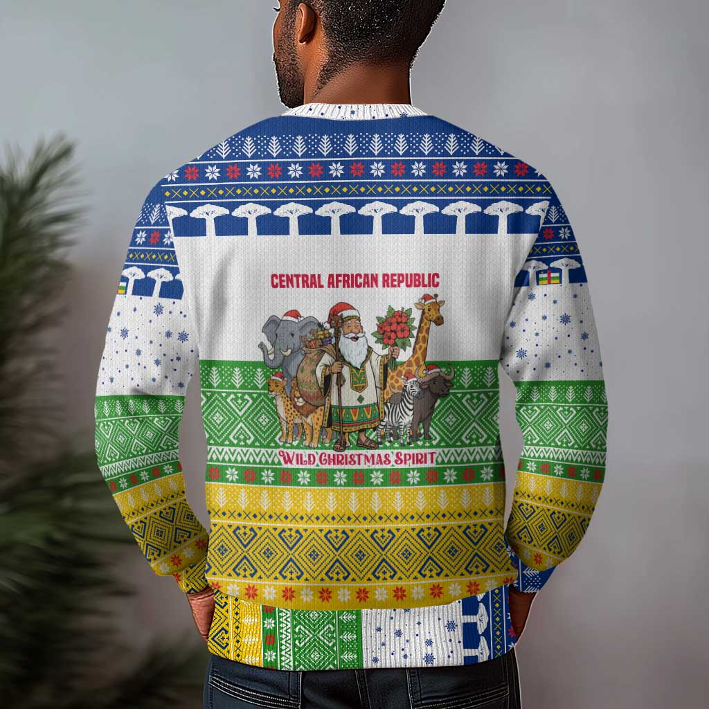 Central African Republic Christmas Ugly Christmas Sweater Santa and Safari Animals Baobab Trees Snowflakes - African Pride