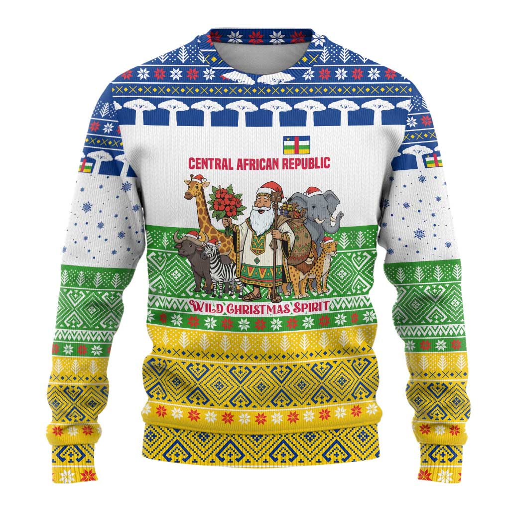 Central African Republic Christmas Ugly Christmas Sweater Santa and Safari Animals Baobab Trees Snowflakes - African Pride