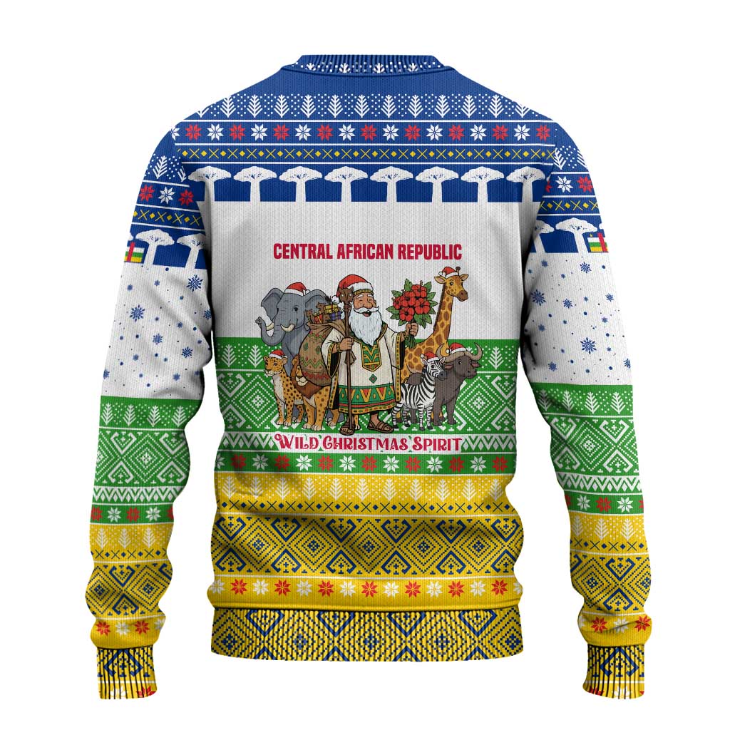 Central African Republic Christmas Ugly Christmas Sweater Santa and Safari Animals Baobab Trees Snowflakes - African Pride