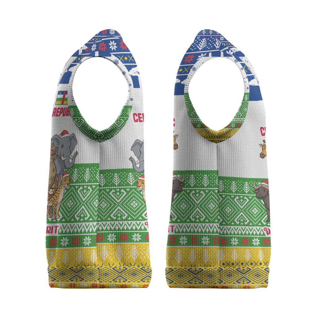 Central African Republic Christmas Knitted V-Neck Vest Santa and Safari Animals Baobab Trees Snowflakes - African Pride