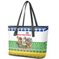 Central African Republic Christmas Leather Tote Bag Santa and Safari Animals Baobab Trees Snowflakes - African Pride
