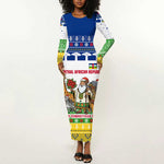 Central African Republic Christmas Long Sleeve Bodycon Dress Santa and Safari Animals Baobab Trees Snowflakes - African Pride
