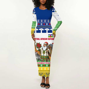 Central African Republic Christmas Long Sleeve Bodycon Dress Santa and Safari Animals Baobab Trees Snowflakes - African Pride