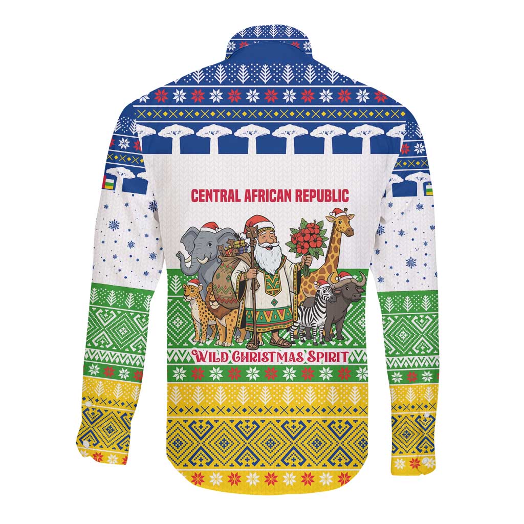 Central African Republic Christmas Long Sleeve Button Shirt Santa and Safari Animals Baobab Trees Snowflakes - African Pride