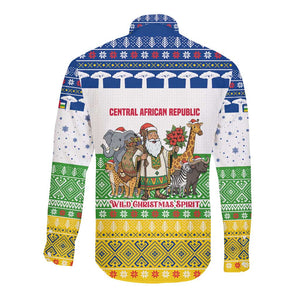 Central African Republic Christmas Long Sleeve Button Shirt Santa and Safari Animals Baobab Trees Snowflakes - African Pride
