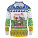 Central African Republic Christmas Long Sleeve Polo Shirt Santa and Safari Animals Baobab Trees Snowflakes - African Pride