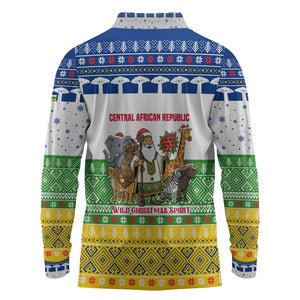 Central African Republic Christmas Long Sleeve Polo Shirt Santa and Safari Animals Baobab Trees Snowflakes - African Pride