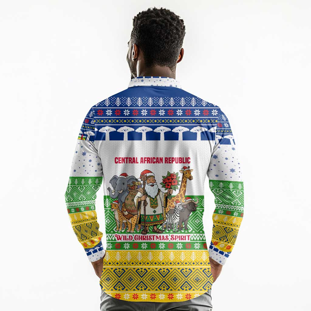 Central African Republic Christmas Long Sleeve Polo Shirt Santa and Safari Animals Baobab Trees Snowflakes - African Pride