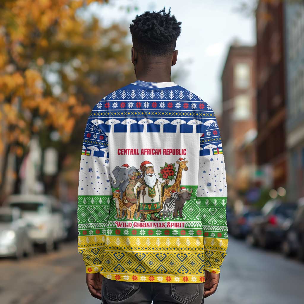 Central African Republic Christmas Long Sleeve Shirt Santa and Safari Animals Baobab Trees Snowflakes - African Pride