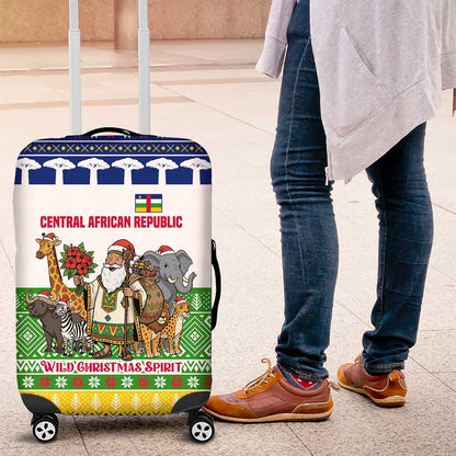 Central African Republic Christmas Luggage Cover Santa and Safari Animals Baobab Trees Snowflakes - African Pride