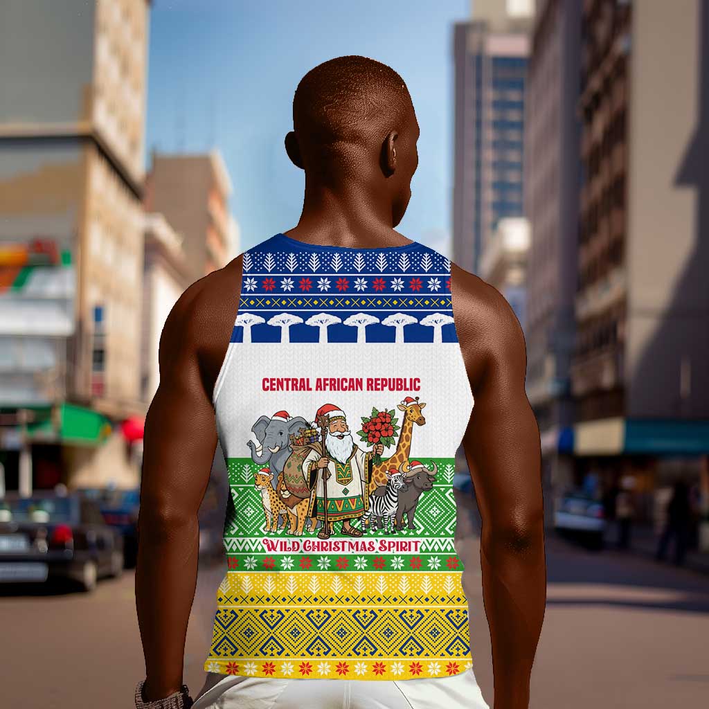 Central African Republic Christmas Men Tank Top Santa and Safari Animals Baobab Trees Snowflakes - African Pride