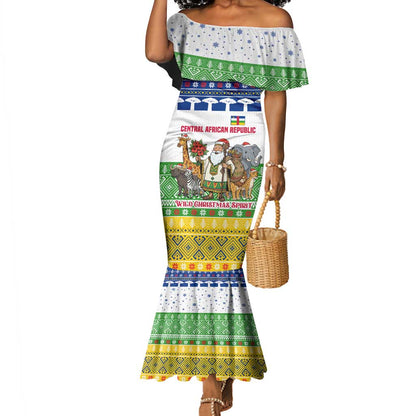 Central African Republic Christmas Mermaid Dress Santa and Safari Animals Baobab Trees Snowflakes - African Pride