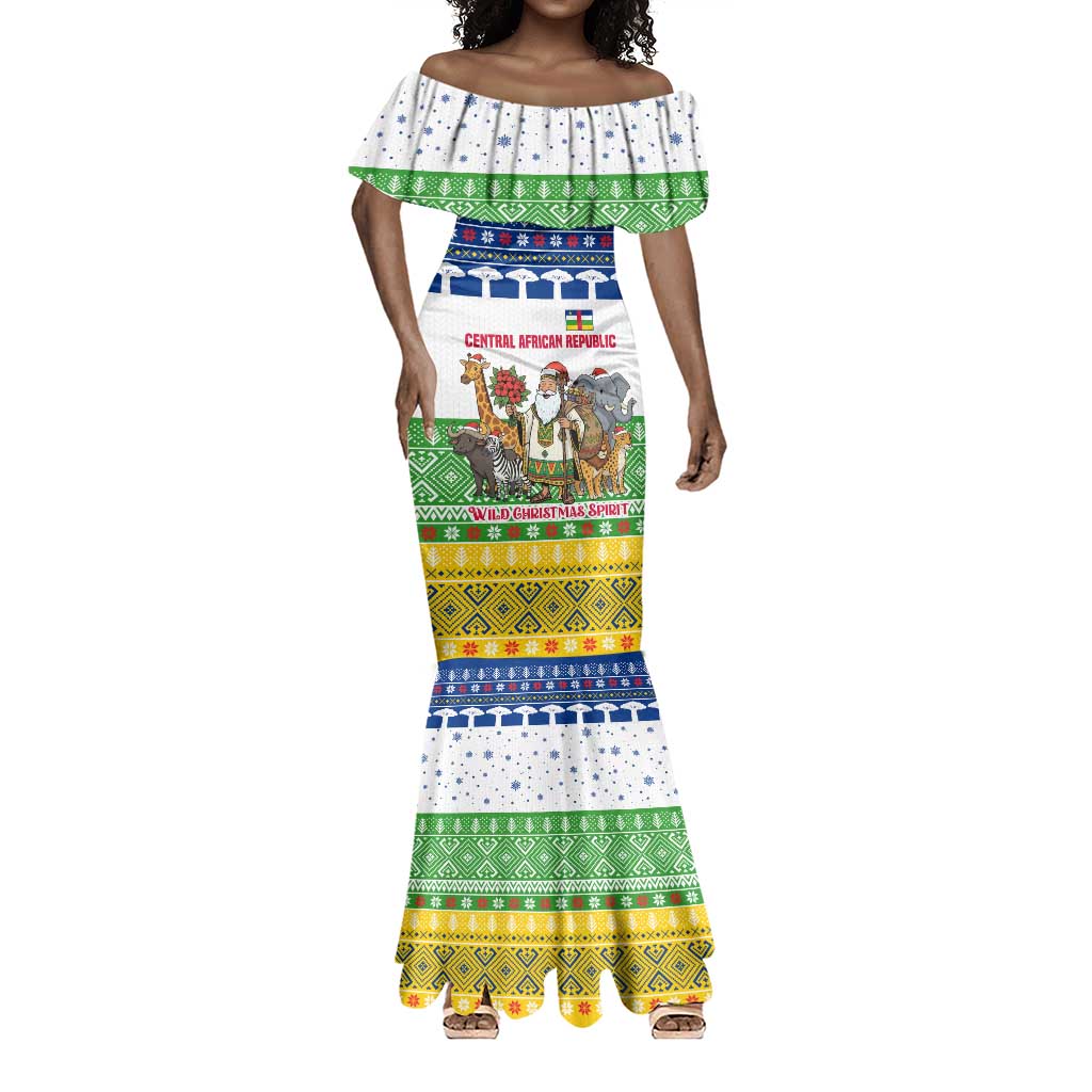 Central African Republic Christmas Mermaid Dress Santa and Safari Animals Baobab Trees Snowflakes - African Pride