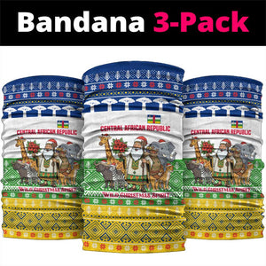 Central African Republic Christmas Neck Gaiter Santa and Safari Animals Baobab Trees Snowflakes - African Pride