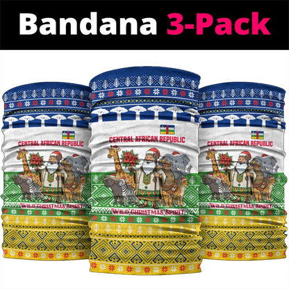 Central African Republic Christmas Neck Gaiter Santa and Safari Animals Baobab Trees Snowflakes - African Pride