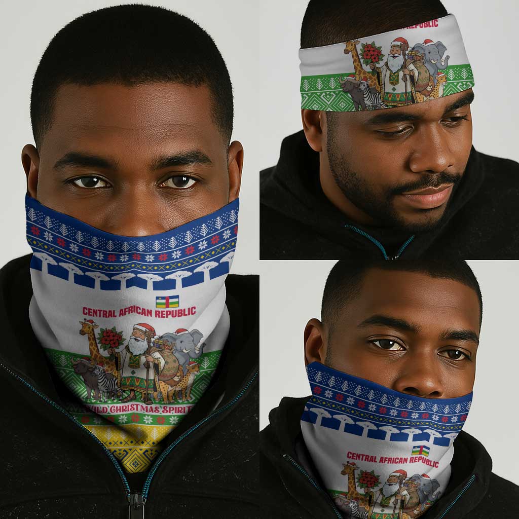 Central African Republic Christmas Neck Gaiter Santa and Safari Animals Baobab Trees Snowflakes - African Pride