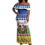 Central African Republic Christmas Off Shoulder Maxi Dress Santa and Safari Animals Baobab Trees Snowflakes - African Pride