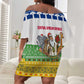 Central African Republic Christmas Off Shoulder Short Dress Santa and Safari Animals Baobab Trees Snowflakes - African Pride