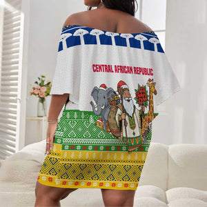 Central African Republic Christmas Off Shoulder Short Dress Santa and Safari Animals Baobab Trees Snowflakes - African Pride