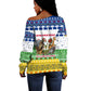 Central African Republic Christmas Off Shoulder Sweater Santa and Safari Animals Baobab Trees Snowflakes - African Pride