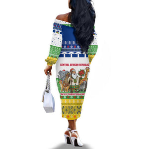 Central African Republic Christmas Off The Shoulder Long Sleeve Dress Santa and Safari Animals Baobab Trees Snowflakes - African Pride