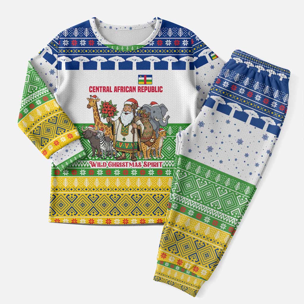 Central African Republic Christmas Pajama Set Santa and Safari Animals Baobab Trees Snowflakes - African Pride