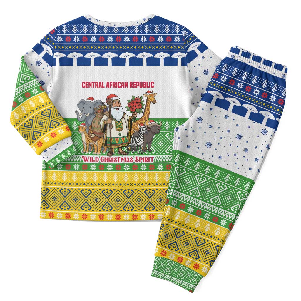 Central African Republic Christmas Pajama Set Santa and Safari Animals Baobab Trees Snowflakes - African Pride