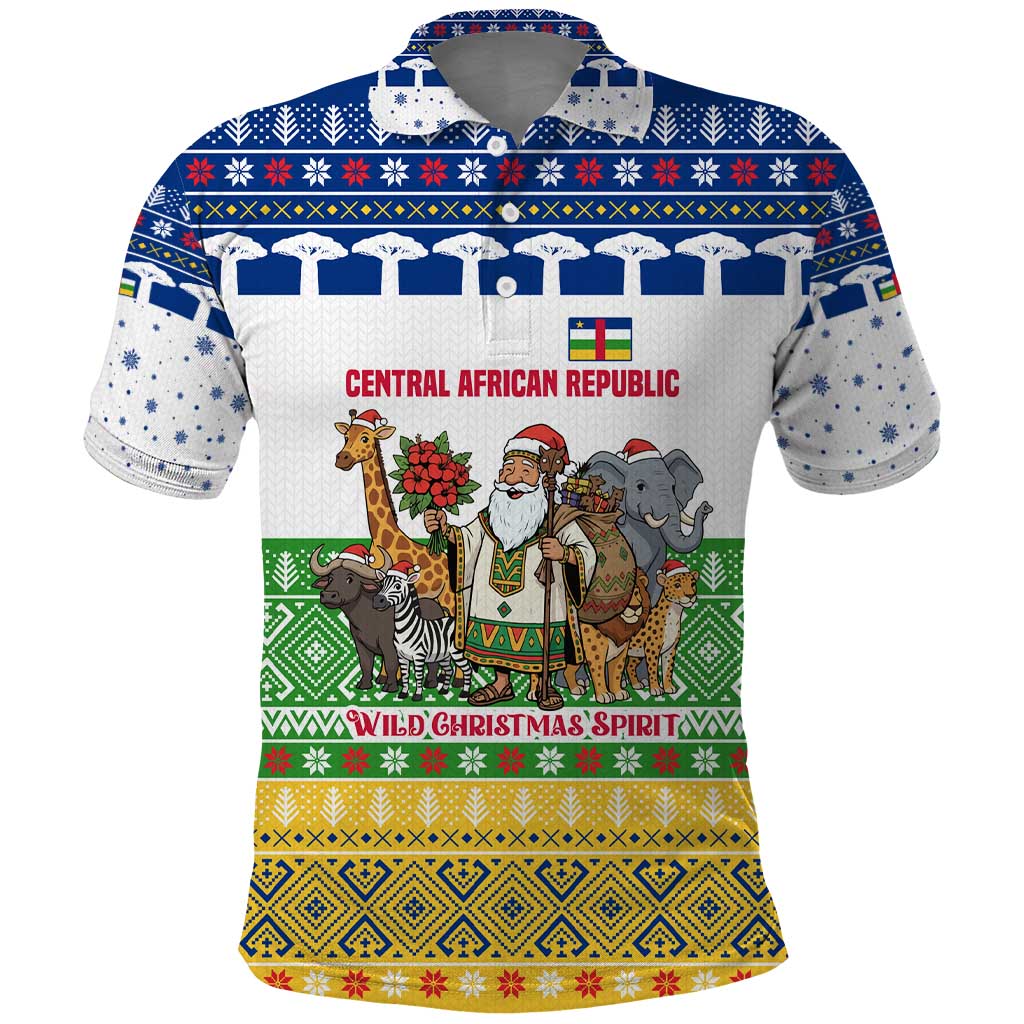 Central African Republic Christmas Polo Shirt Santa and Safari Animals Baobab Trees Snowflakes - African Pride