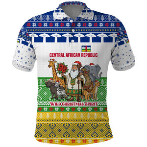 Central African Republic Christmas Polo Shirt Santa and Safari Animals Baobab Trees Snowflakes - African Pride
