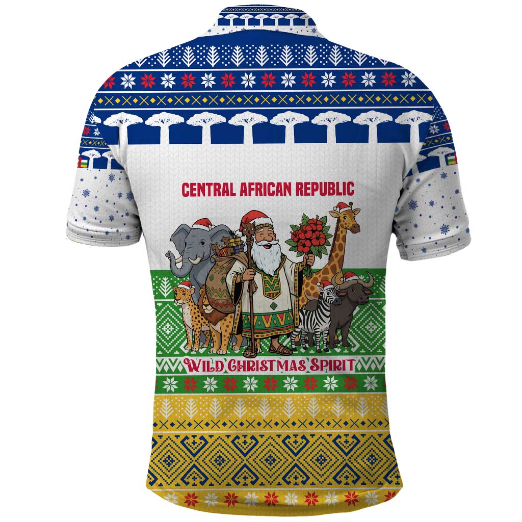 Central African Republic Christmas Polo Shirt Santa and Safari Animals Baobab Trees Snowflakes - African Pride