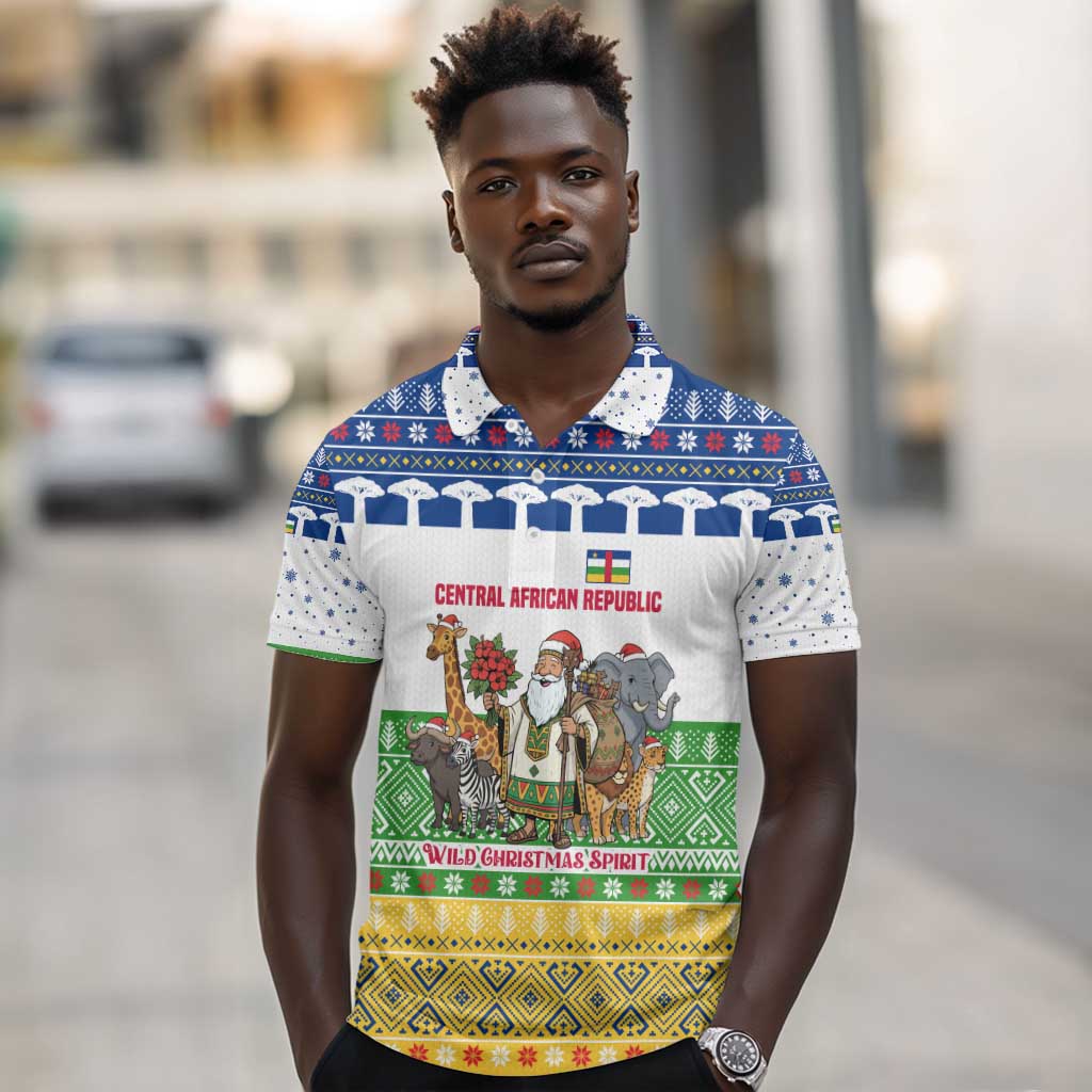 Central African Republic Christmas Polo Shirt Santa and Safari Animals Baobab Trees Snowflakes - African Pride
