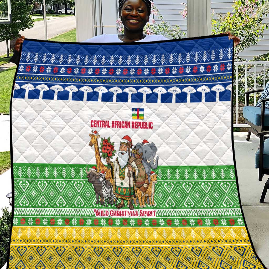 Central African Republic Christmas Quilt Santa and Safari Animals Baobab Trees Snowflakes - African Pride