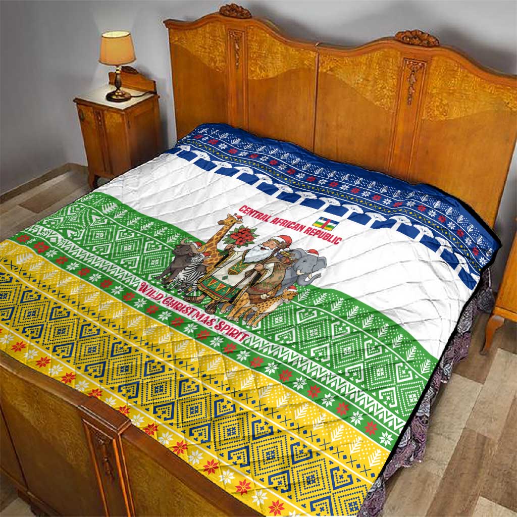 Central African Republic Christmas Quilt Santa and Safari Animals Baobab Trees Snowflakes - African Pride
