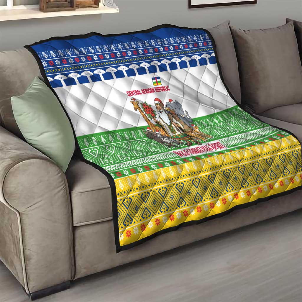 Central African Republic Christmas Quilt Santa and Safari Animals Baobab Trees Snowflakes - African Pride