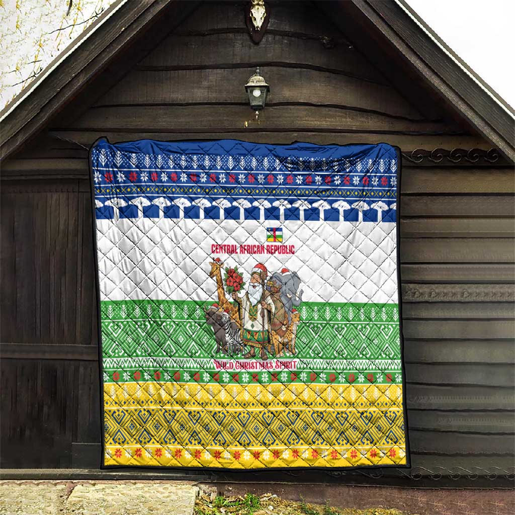 Central African Republic Christmas Quilt Santa and Safari Animals Baobab Trees Snowflakes - African Pride