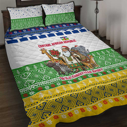 Central African Republic Christmas Quilt Bed Set Santa and Safari Animals Baobab Trees Snowflakes - African Pride
