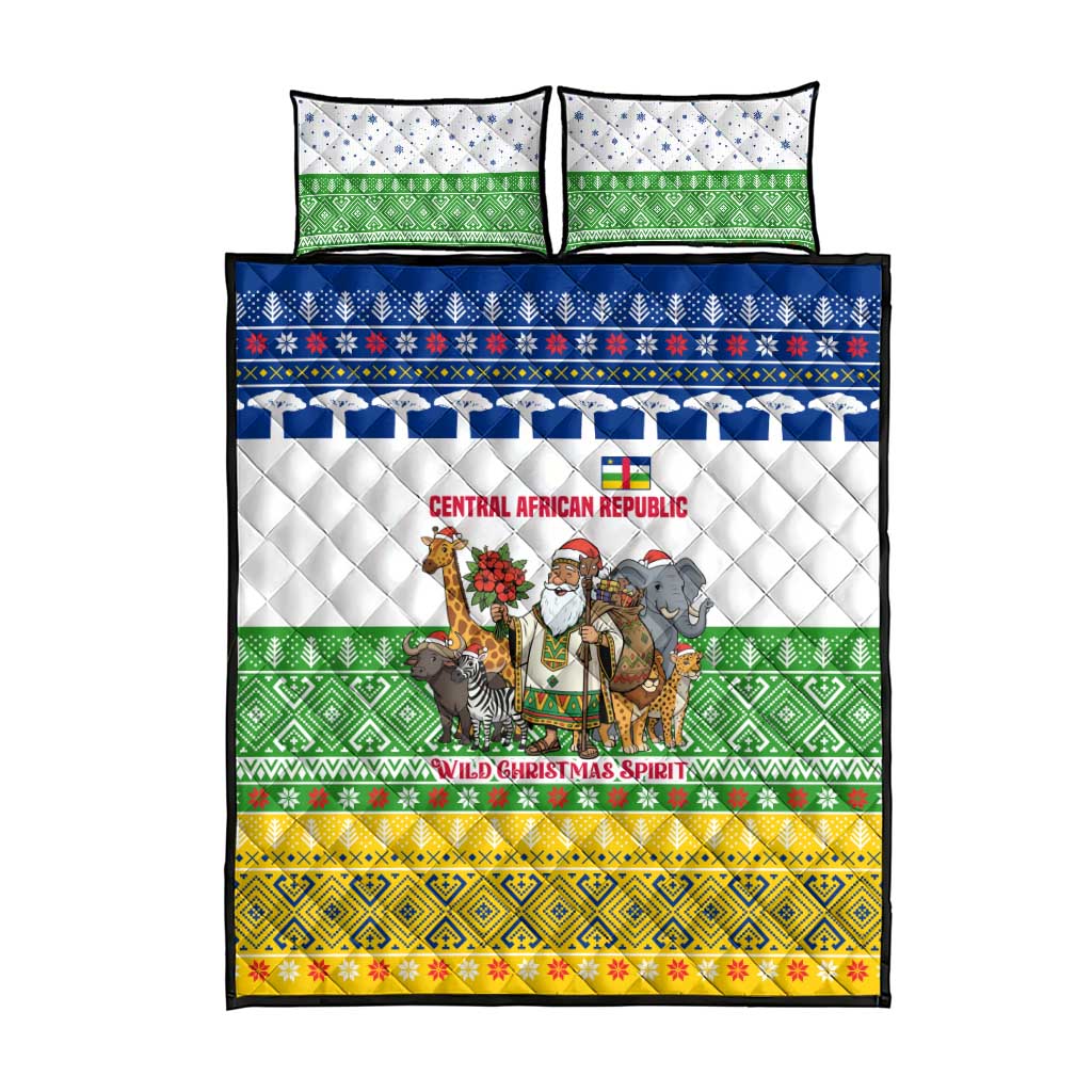 Central African Republic Christmas Quilt Bed Set Santa and Safari Animals Baobab Trees Snowflakes - African Pride