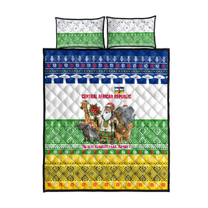 Central African Republic Christmas Quilt Bed Set Santa and Safari Animals Baobab Trees Snowflakes - African Pride