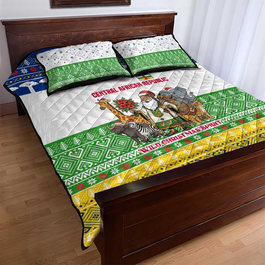 Central African Republic Christmas Quilt Bed Set Santa and Safari Animals Baobab Trees Snowflakes - African Pride