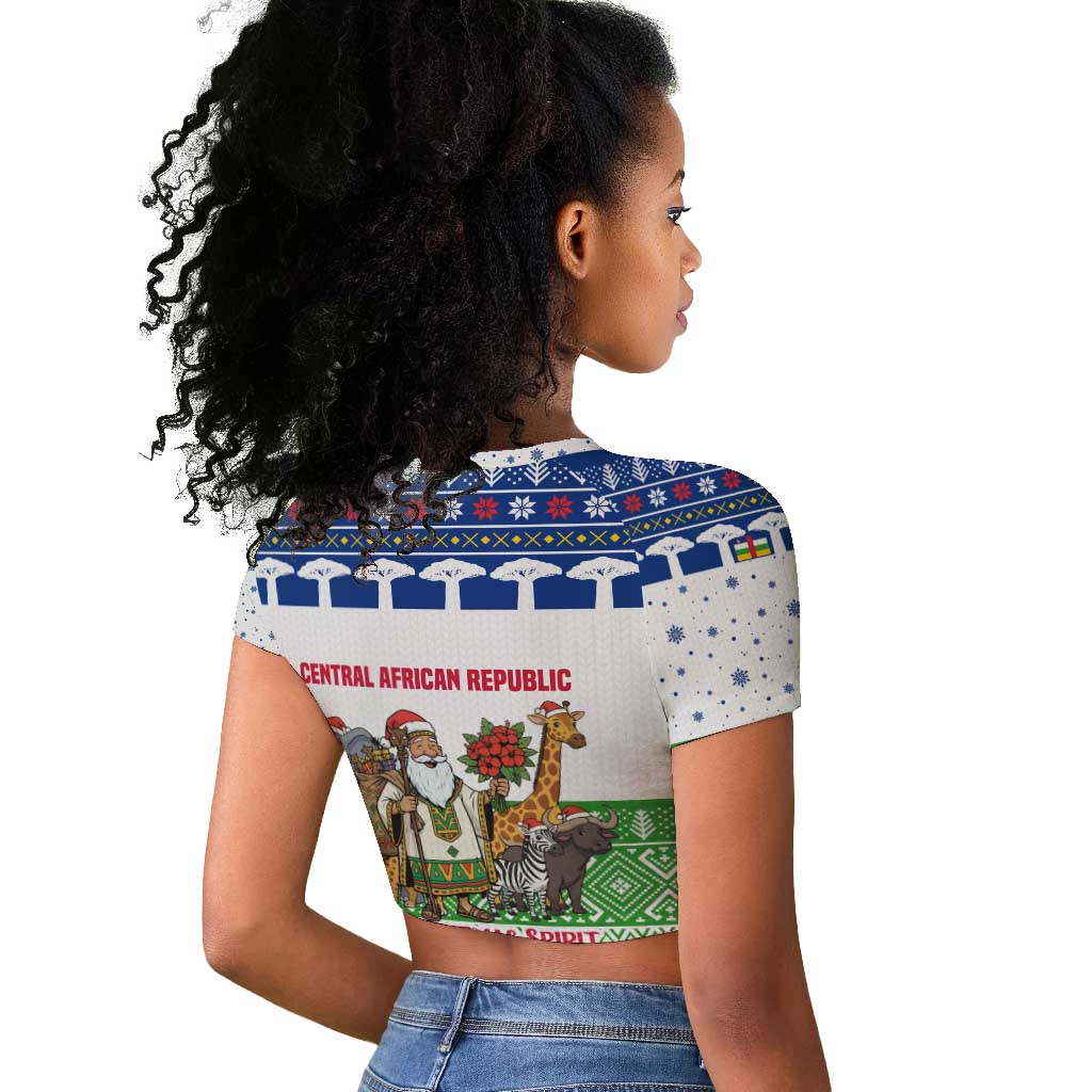 Central African Republic Christmas Raglan Cropped T shirt Santa and Safari Animals Baobab Trees Snowflakes - African Pride