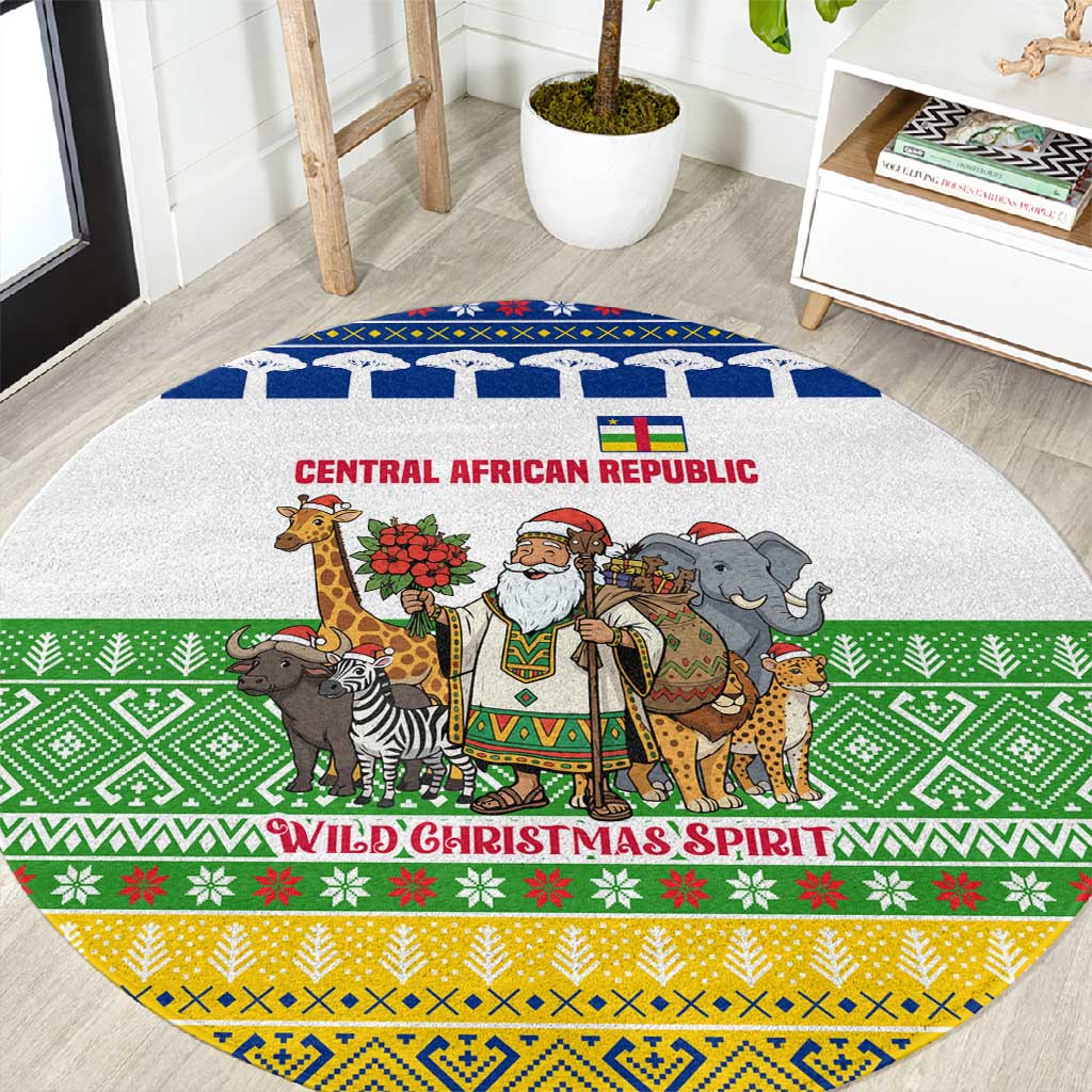 Central African Republic Christmas Round Carpet Santa and Safari Animals Baobab Trees Snowflakes - African Pride