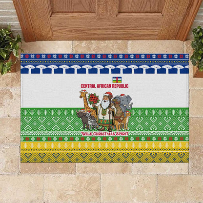 Central African Republic Christmas Rubber Doormat Santa and Safari Animals Baobab Trees Snowflakes - African Pride